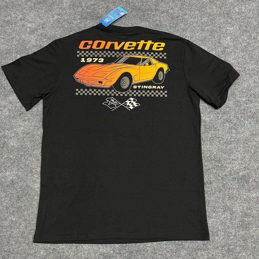 NEW Corvette T-Shirt Mens Medium Black 1973 Stingray C3 Graphic GM Mad Engine